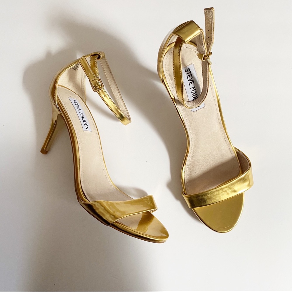 Steve Madden Silly Gold Ankle Strap Heels